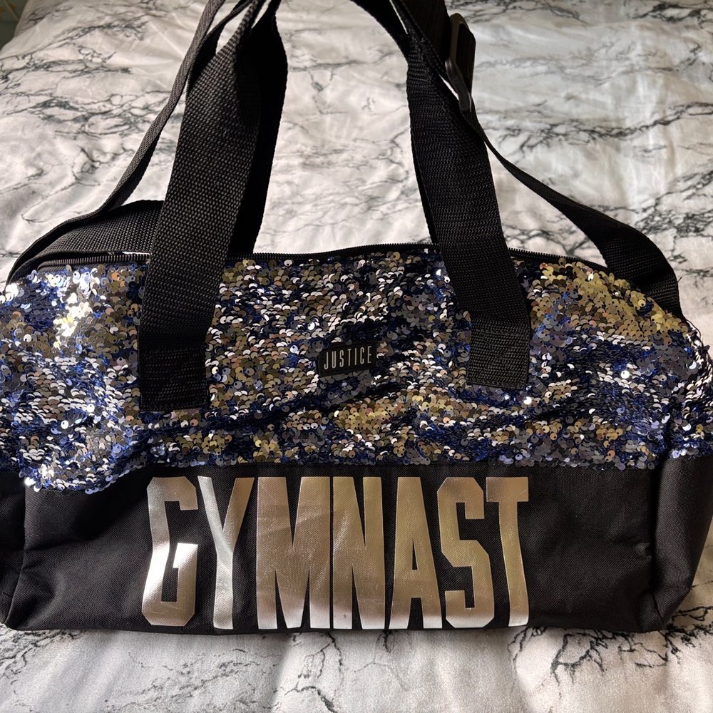 Justice Sequin Gymnast Bag in Black and Blue